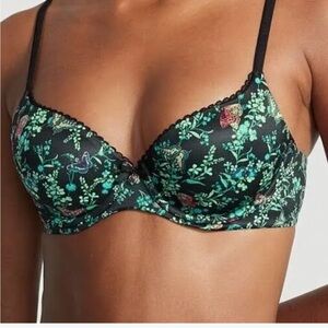 Victoria's Secret Black Floral Butterfly Print Underwire Bra Women's Size 38D